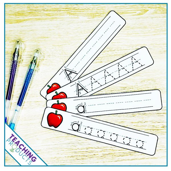 Alphabet write and wipe strips for letter writing practice